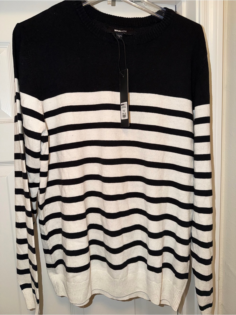 Fashion Nova Black and White Striped Crewneck Sweater